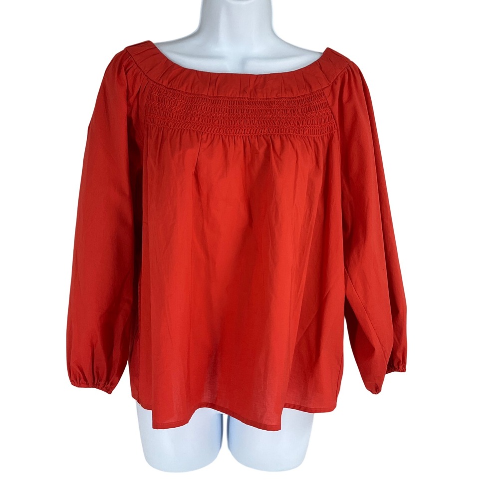 Maeve by Anthropologie Smocked Neckline Blouse Orange Sz M Peasant Cottagecore